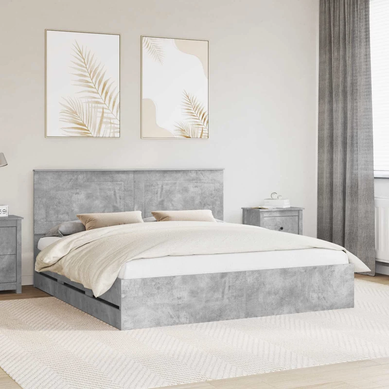 Bed Frame with Drawer Concrete Grey 180 x 200 cm Engineer Wood