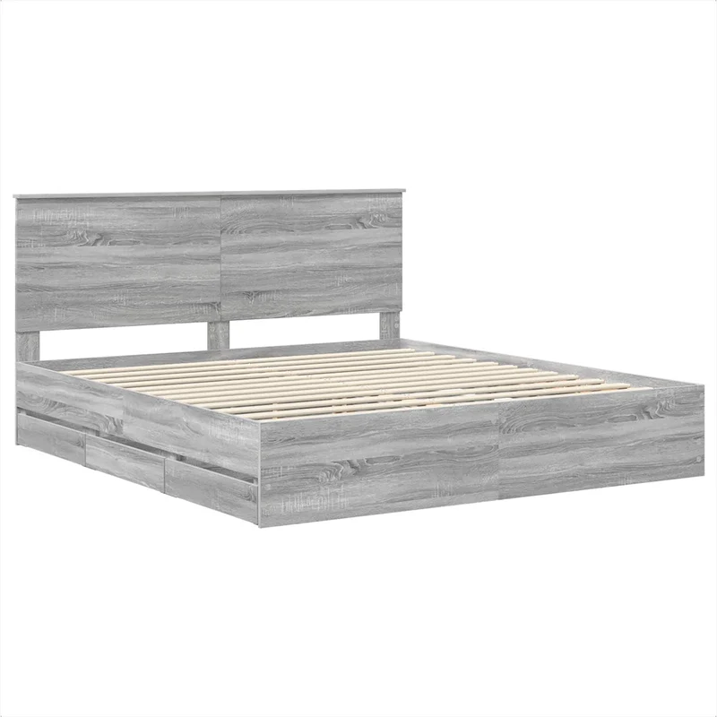 Bed Frame with Drawer Grey Sonoma 180 x 200 cm Engineer Wood