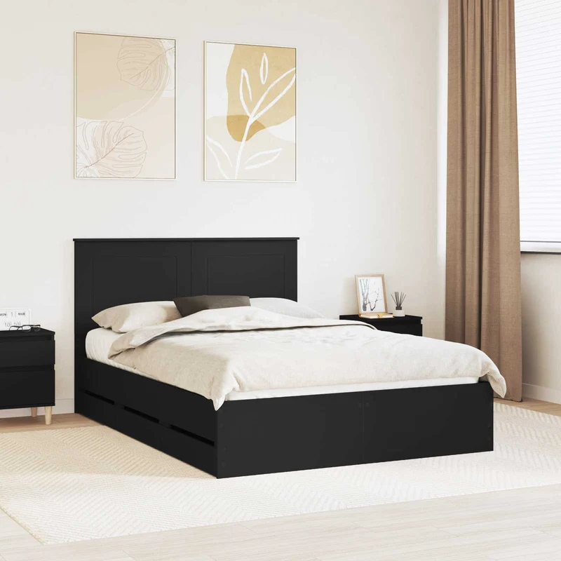 Bed Frame with Drawer Black 160 x 200 cm Engineer Wood