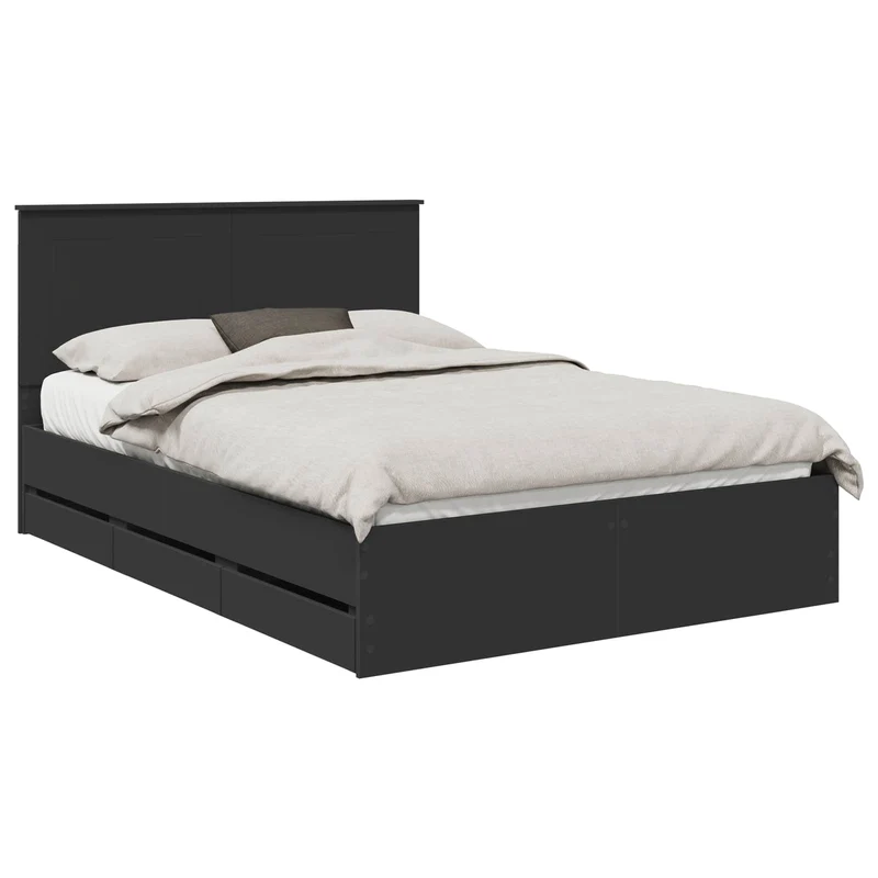 Bed Frame with Drawer Black 160 x 200 cm Engineer Wood