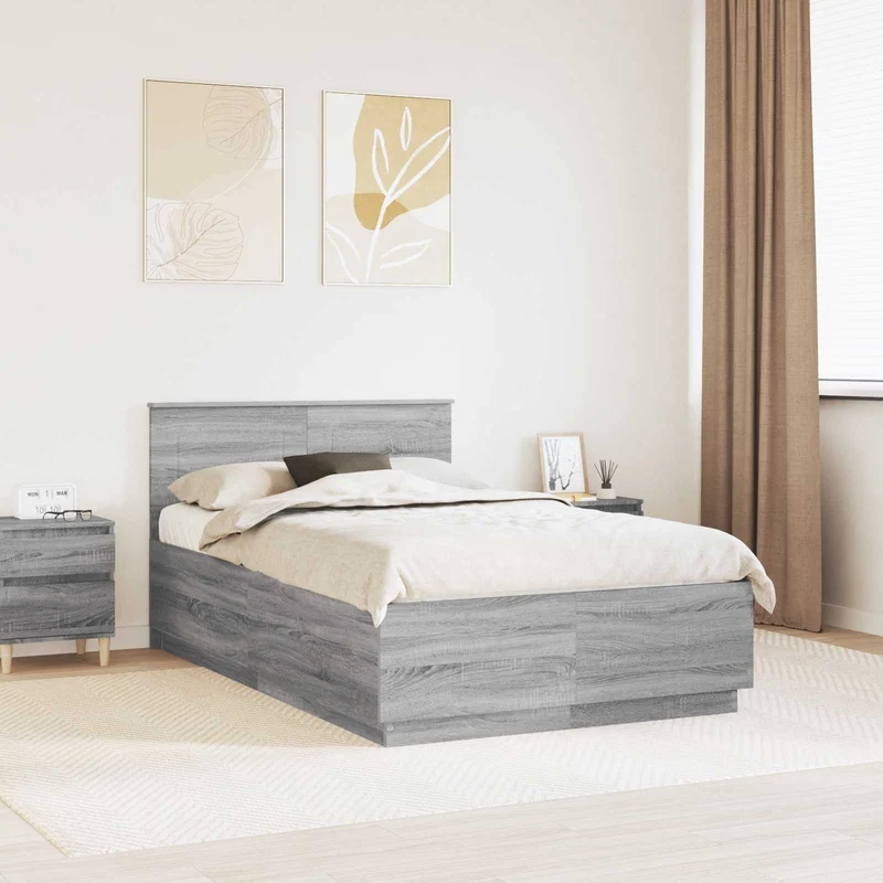 Bed Frame Grey Sonoma 135 x 190 cm Engineered Wood