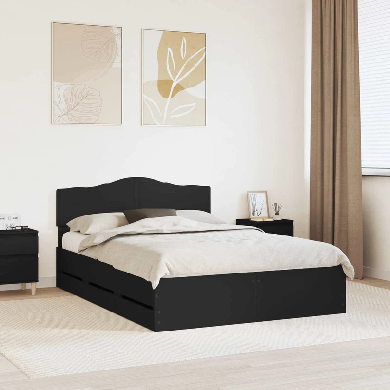 Bed Frame with Drawer Black 140 x 190 cm Engineer Wood