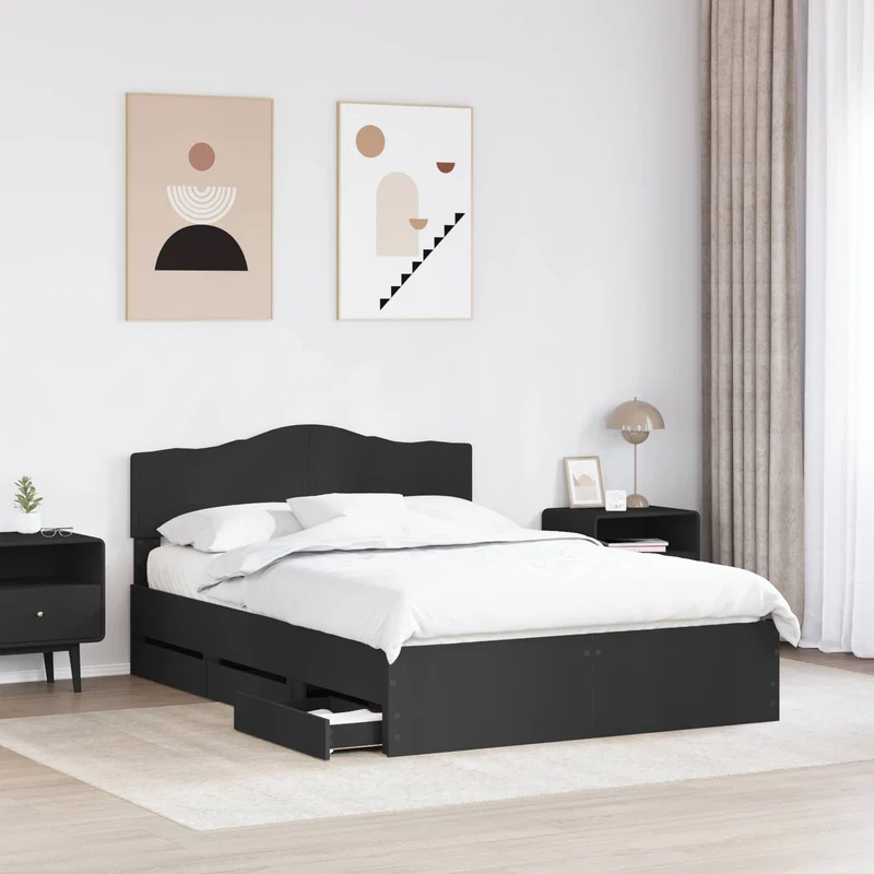 Bed Frame with Drawer Black 140 x 190 cm Engineer Wood