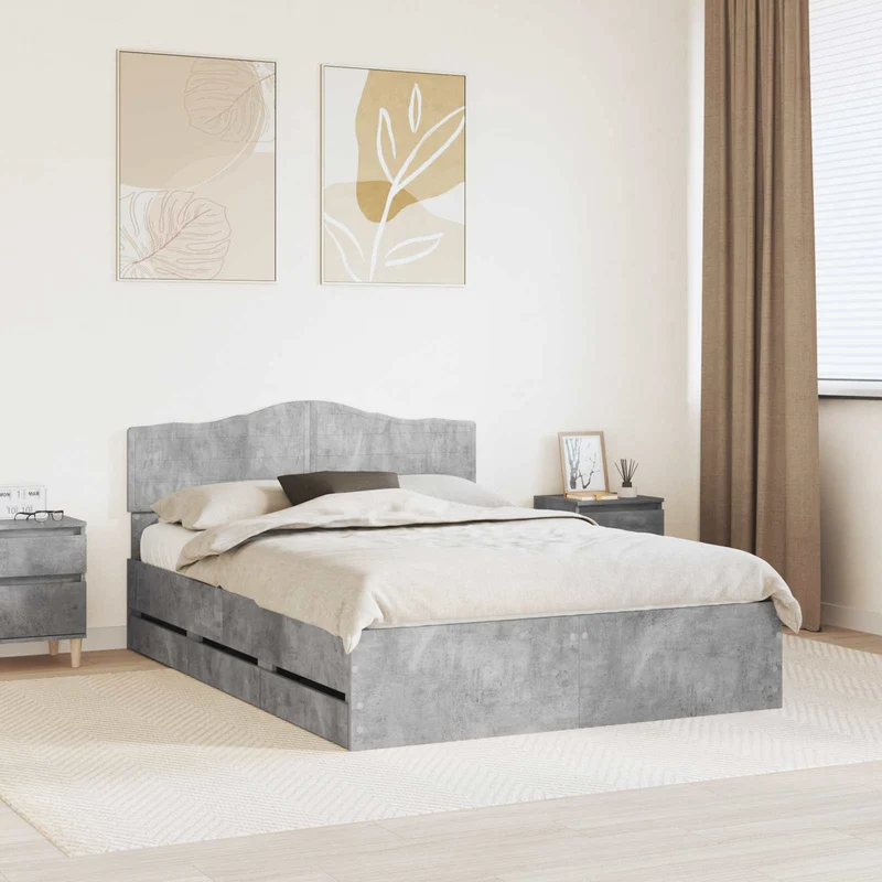 Bed Frame with Drawer Concrete Grey 140 x 190 cm Engineer Wood