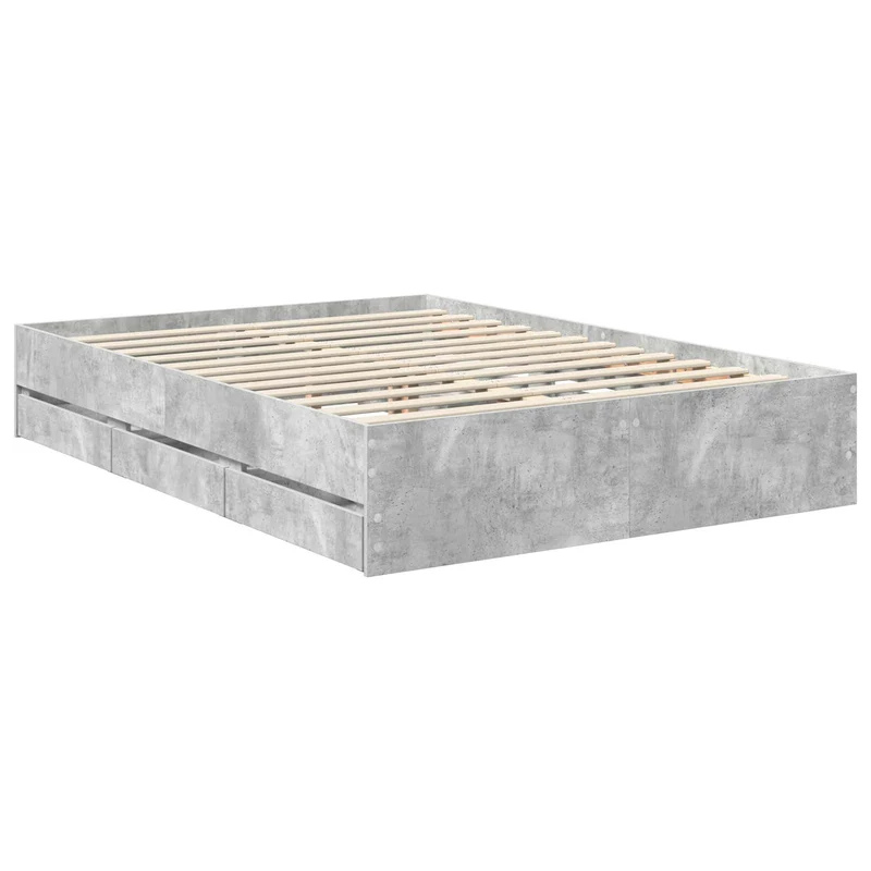 Bed Frame with Drawer Concrete Grey 140 x 190 cm Engineer Wood