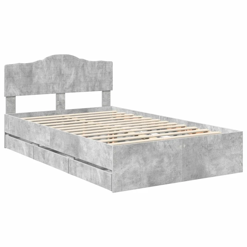 Bed Frame with Drawer Concrete Grey 135 x 190 cm Engineer Wood