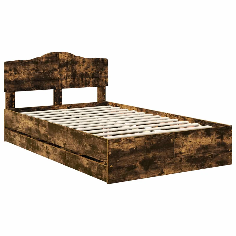 Bed Frame with Drawer Smoked Oak 135 x 190 cm Engineer Wood