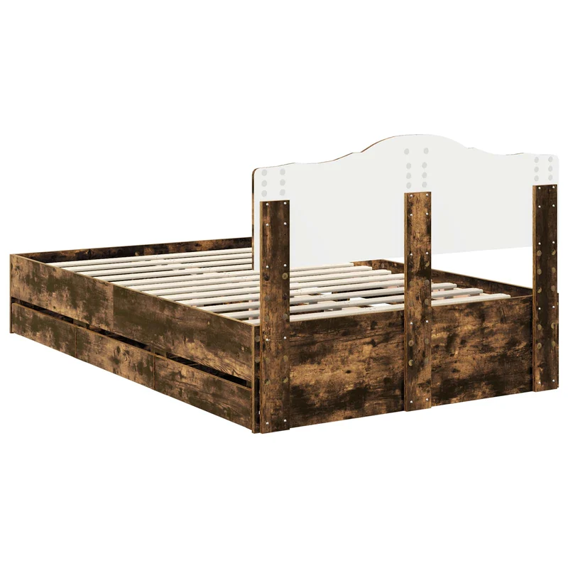 Bed Frame with Drawer Smoked Oak 120 x 200 cm Engineer Wood