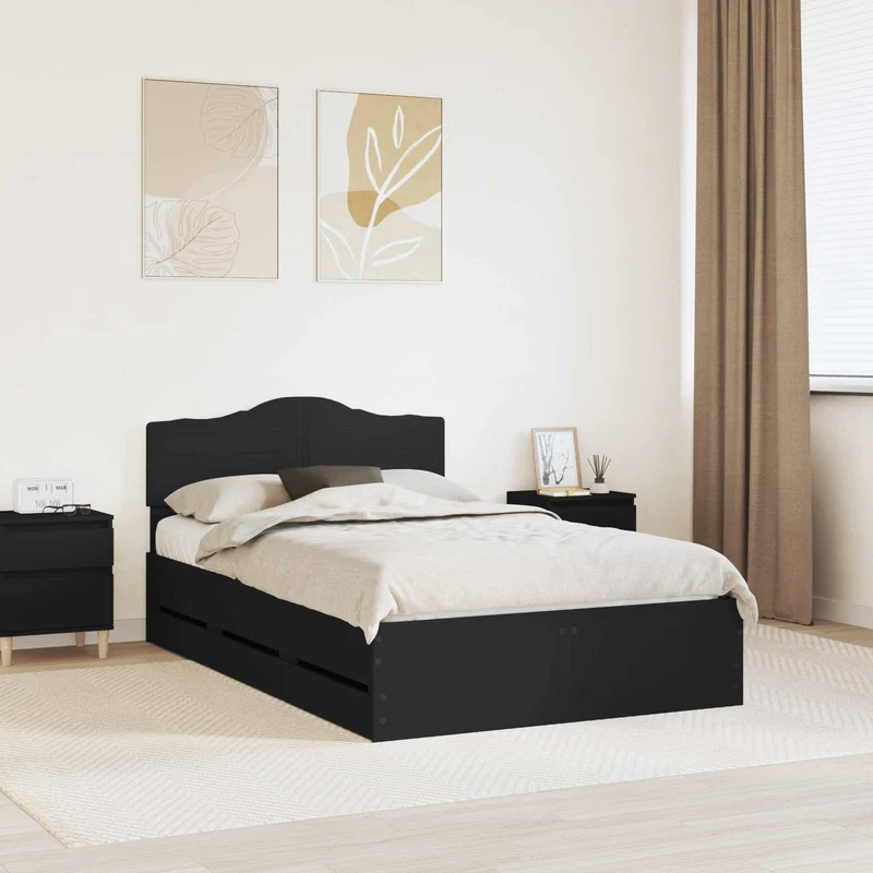 Bed Frame with Drawer Black 120 x 190 cm Engineer Wood