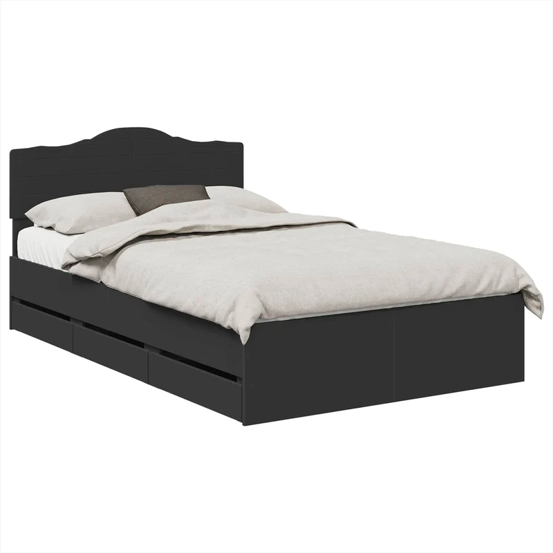 Bed Frame with Drawer Black 120 x 190 cm Engineer Wood