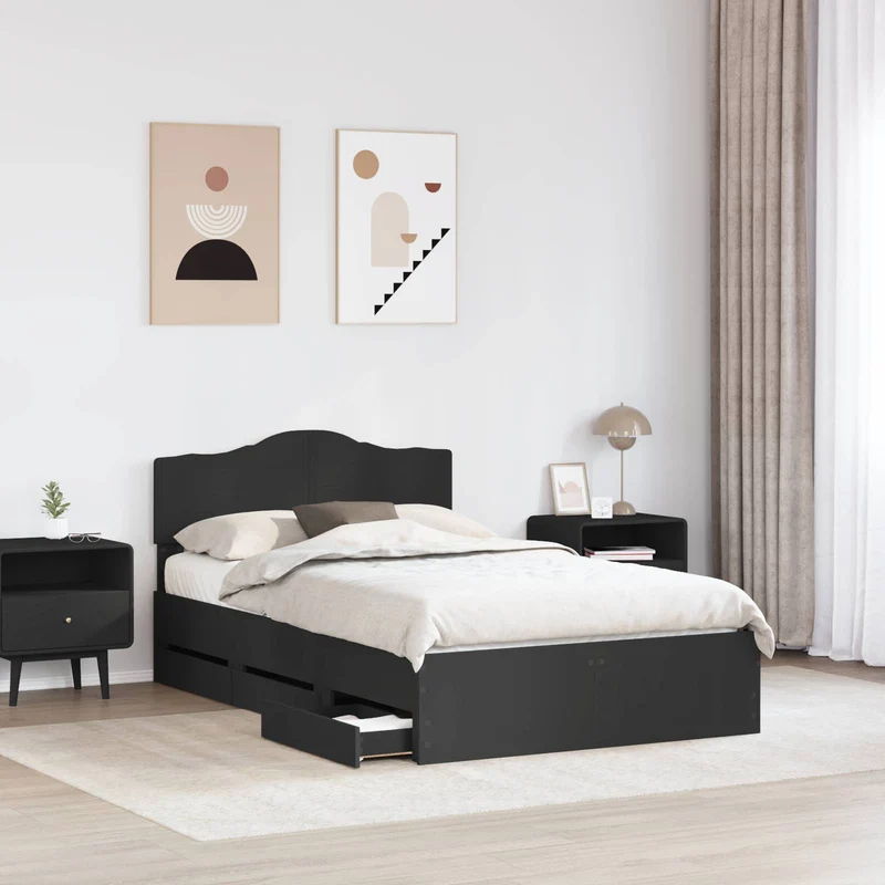 Bed Frame with Drawer Black 120 x 190 cm Engineer Wood
