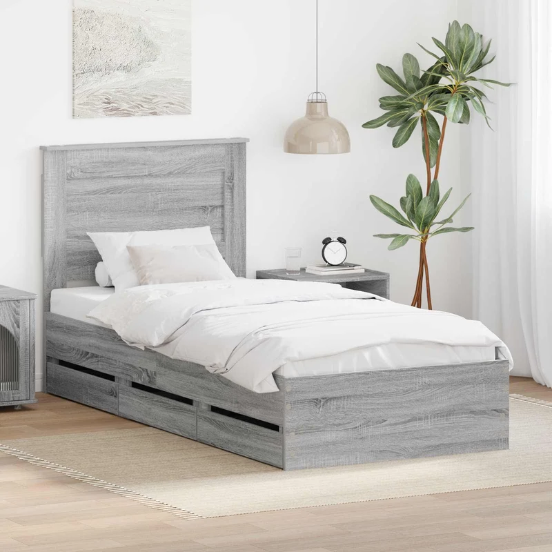 Bed Frame with Drawer Grey Sonoma 75 x 190 cm Engineer Wood