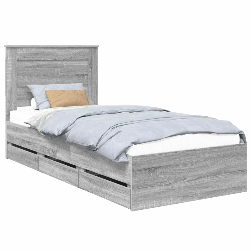 Bed Frame with Drawer Grey Sonoma 75 x 190 cm Engineer Wood