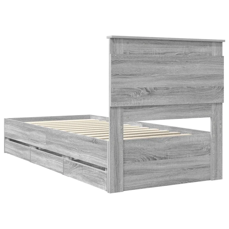 Bed Frame with Drawer Grey Sonoma 75 x 190 cm Engineer Wood