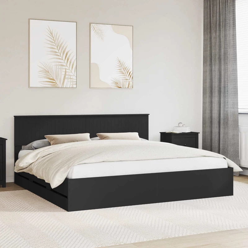 Bed Frame with Drawer Black 200 x 200 cm Engineer Wood