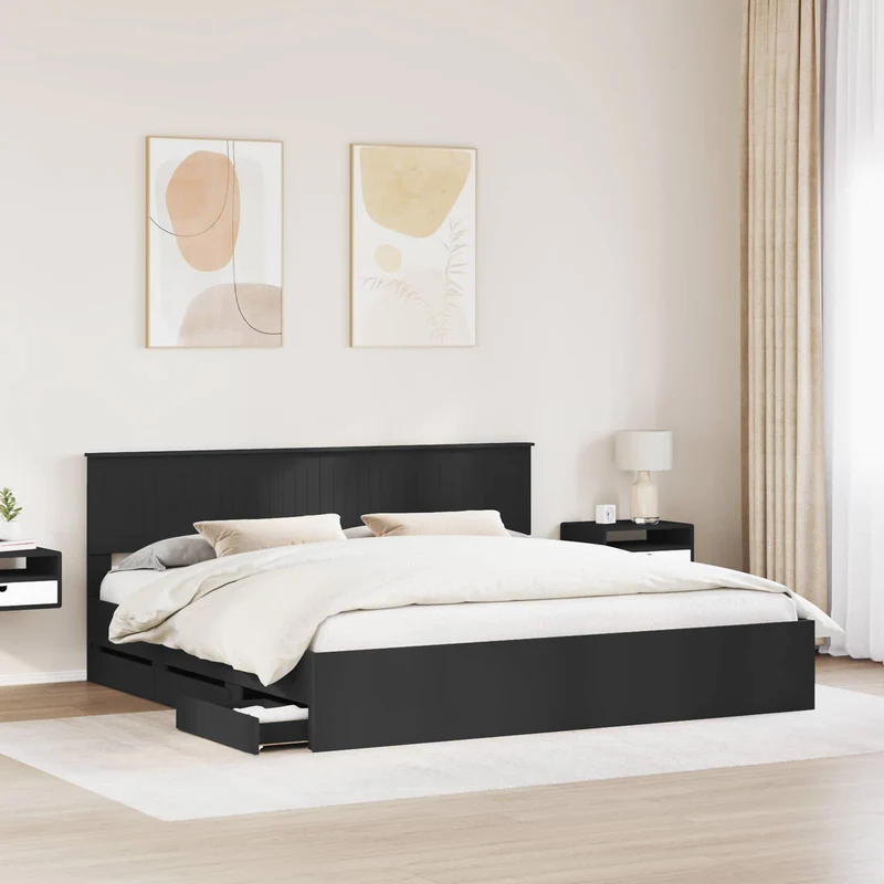 Bed Frame with Drawer Black 200 x 200 cm Engineer Wood