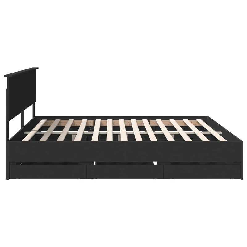 Bed Frame with Drawer Black 200 x 200 cm Engineer Wood