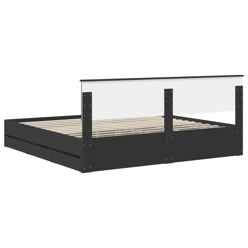 Bed Frame with Drawer Black 200 x 200 cm Engineer Wood