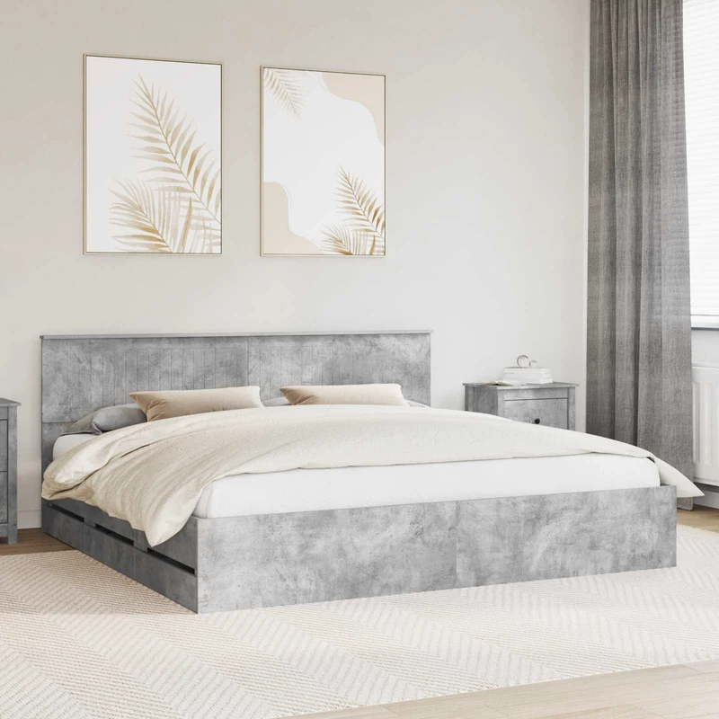 Bed Frame with Drawer Concrete Grey 200 x 200 cm Engineer Wood