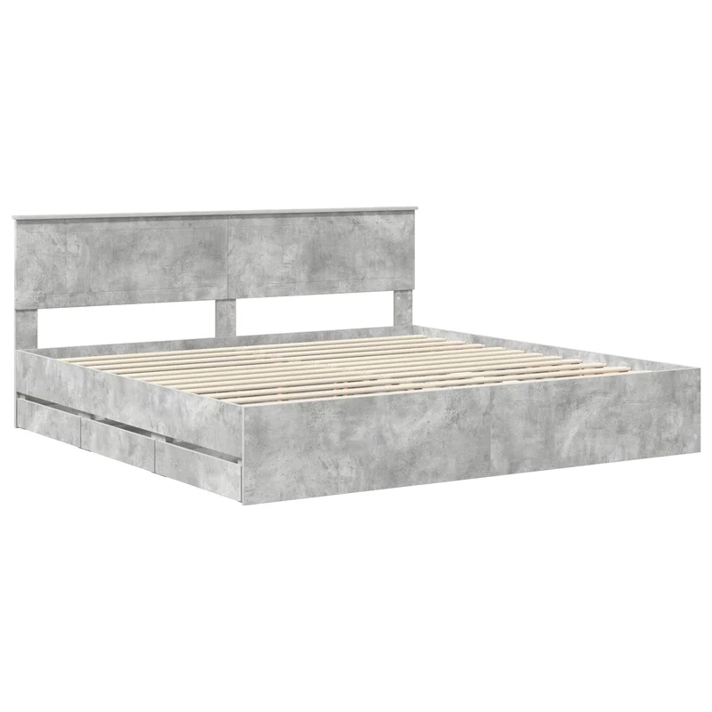 Bed Frame with Drawer Concrete Grey 200 x 200 cm Engineer Wood