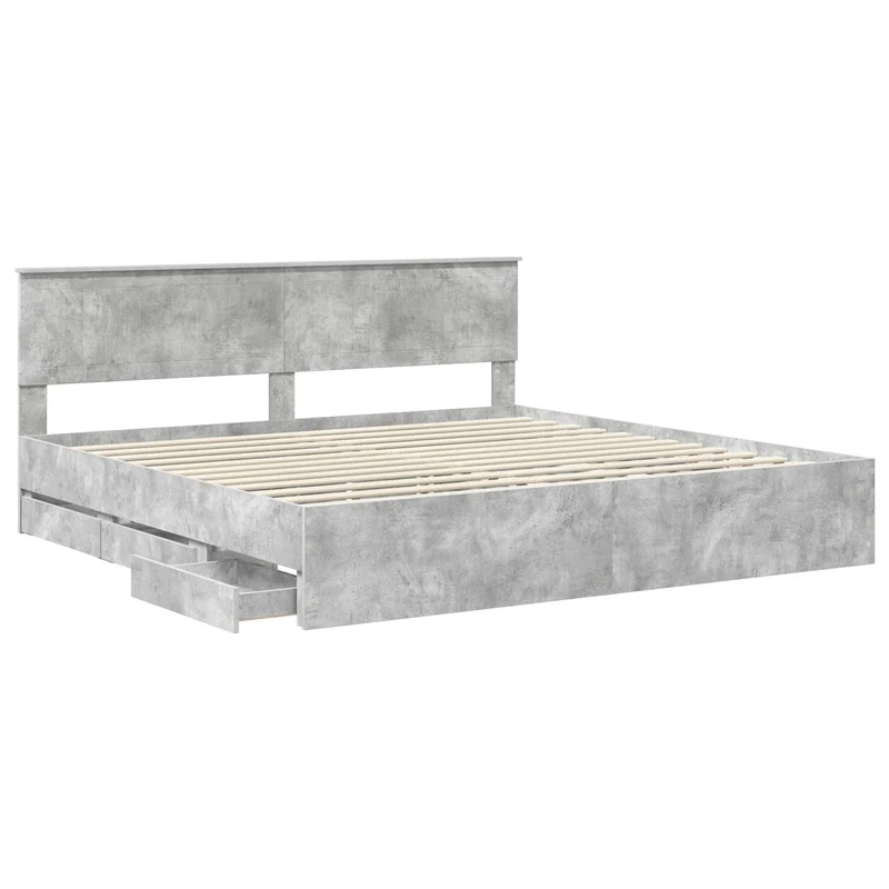 Bed Frame with Drawer Concrete Grey 200 x 200 cm Engineer Wood