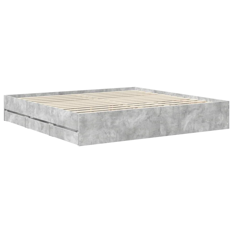 Bed Frame with Drawer Concrete Grey 200 x 200 cm Engineer Wood