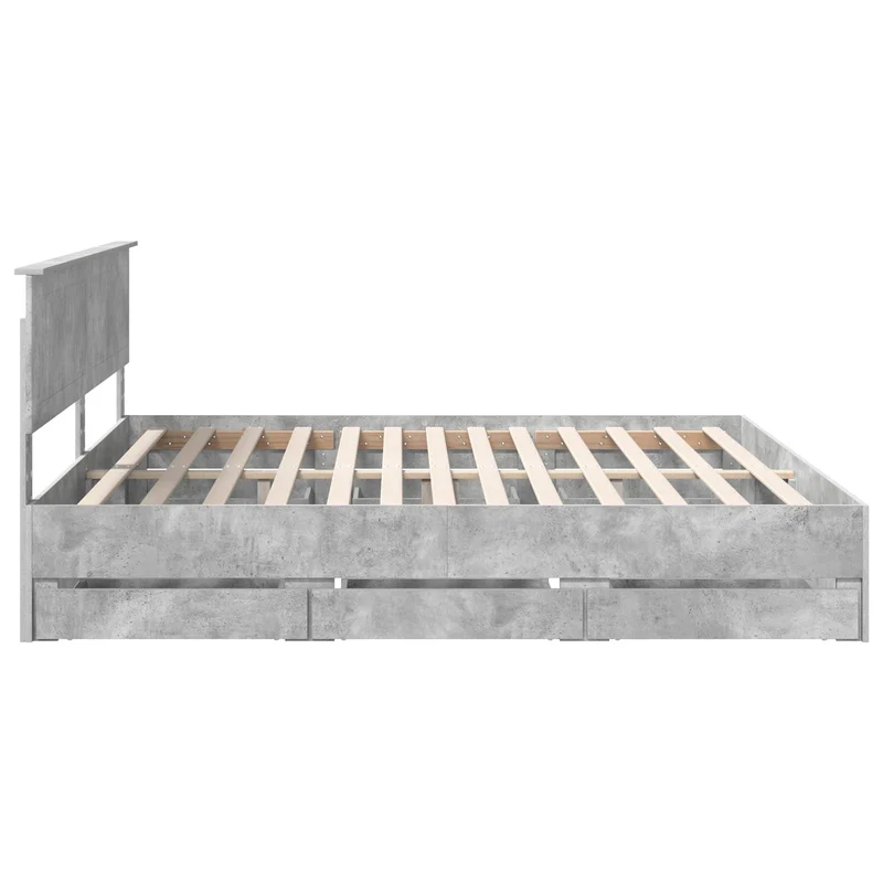 Bed Frame with Drawer Concrete Grey 200 x 200 cm Engineer Wood