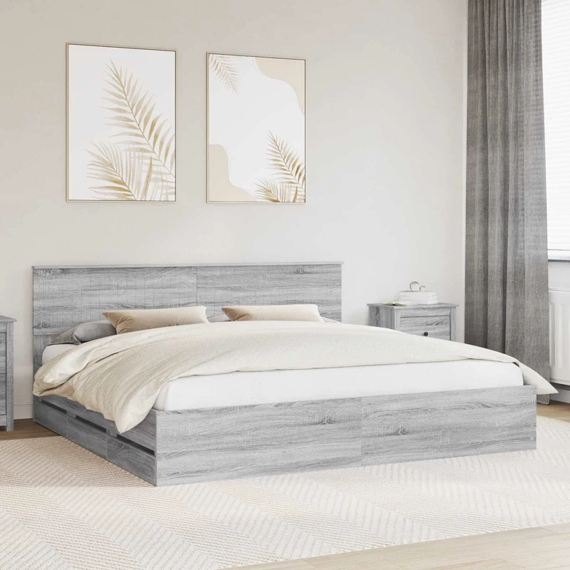 Bed Frame with Drawer Grey Sonoma 200 x 200 cm Engineer Wood