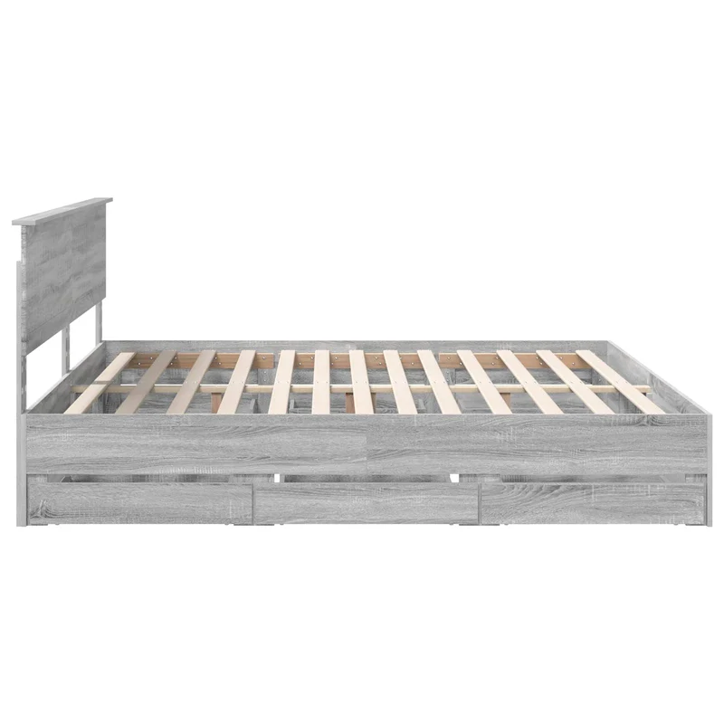 Bed Frame with Drawer Grey Sonoma 200 x 200 cm Engineer Wood