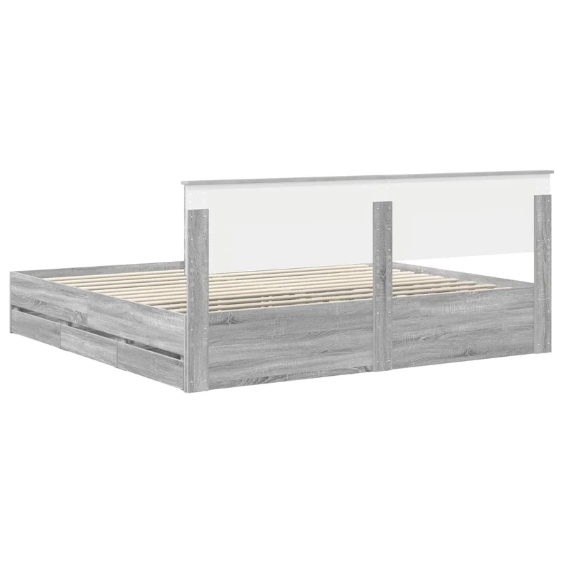 Bed Frame with Drawer Grey Sonoma 200 x 200 cm Engineer Wood