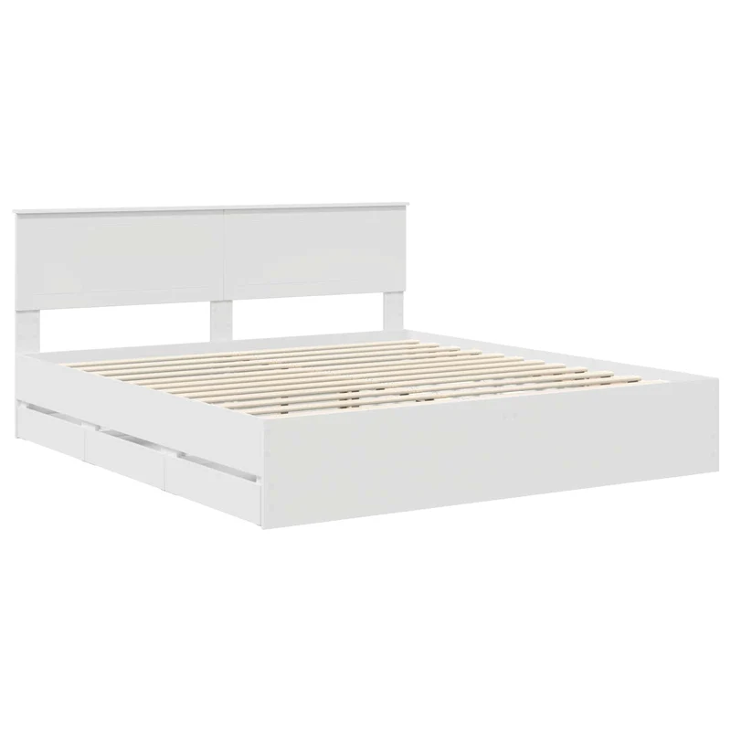 Bed Frame with Drawer White 180 x 200 cm Engineer Wood