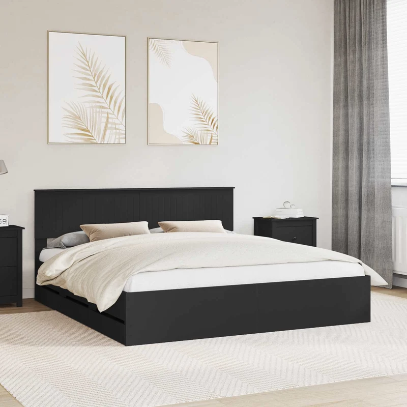 Bed Frame with Drawer Black 180 x 200 cm Engineer Wood