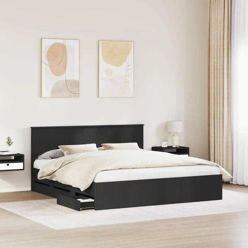Bed Frame with Drawer Black 180 x 200 cm Engineer Wood