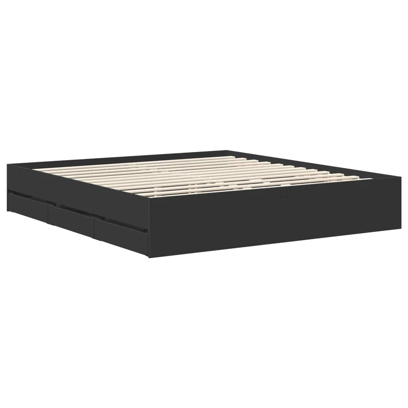 Bed Frame with Drawer Black 180 x 200 cm Engineer Wood