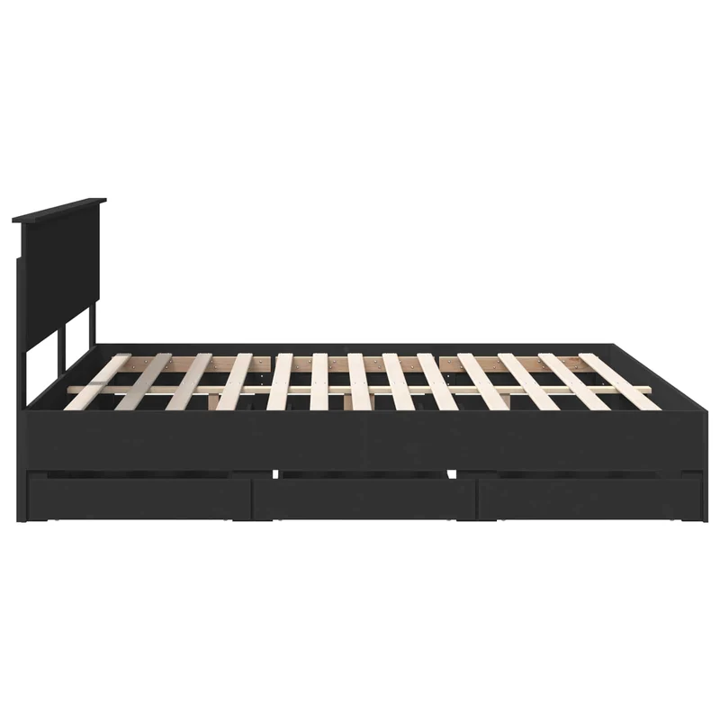 Bed Frame with Drawer Black 180 x 200 cm Engineer Wood