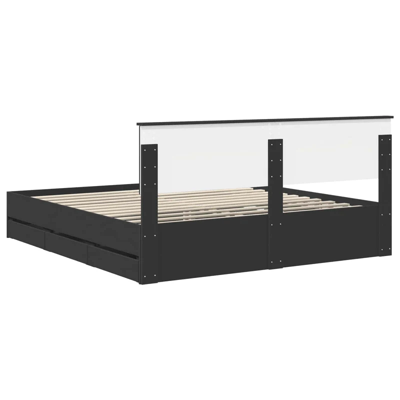 Bed Frame with Drawer Black 180 x 200 cm Engineer Wood