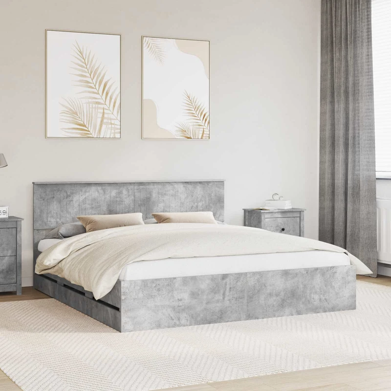 Bed Frame with Drawer Concrete Grey 180 x 200 cm Engineer Wood