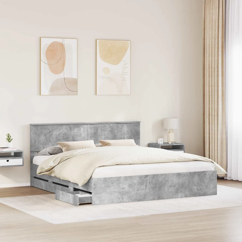 Bed Frame with Drawer Concrete Grey 180 x 200 cm Engineer Wood