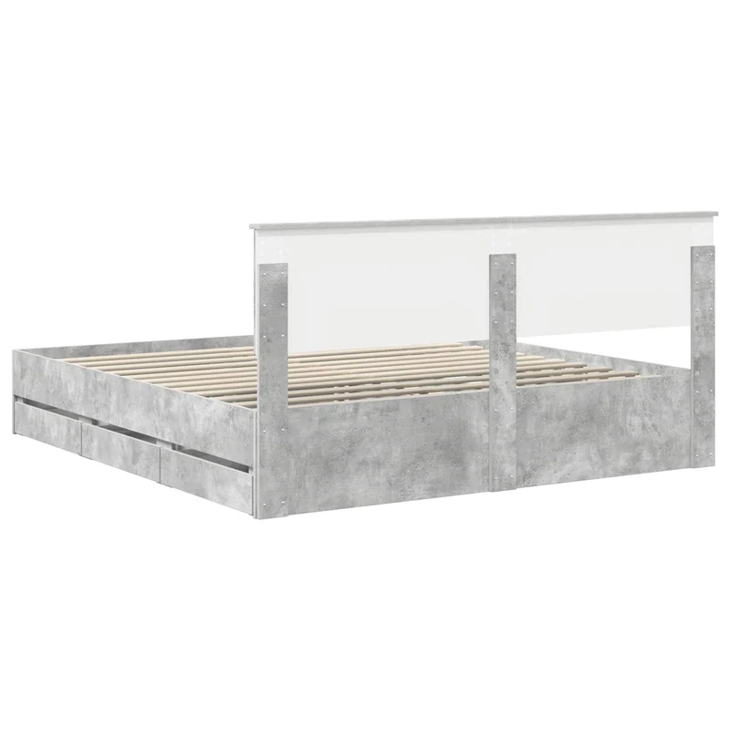 Bed Frame with Drawer Concrete Grey 180 x 200 cm Engineer Wood