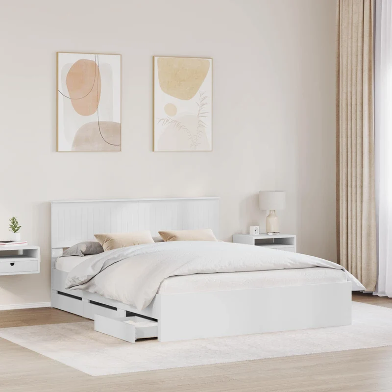 Bed Frame with Drawer White 160 x 200 cm Engineer Wood