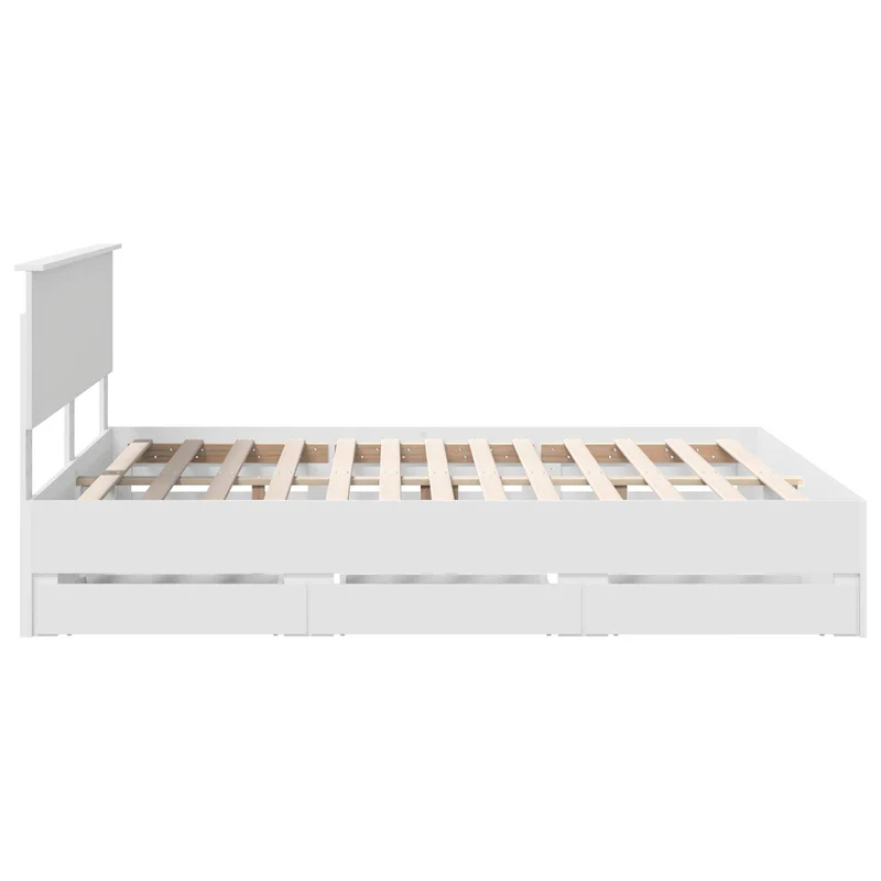Bed Frame with Drawer White 160 x 200 cm Engineer Wood