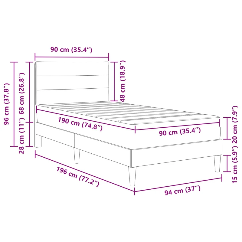 Bed Frame with Mattress Black 90 x 190 cm Fabric