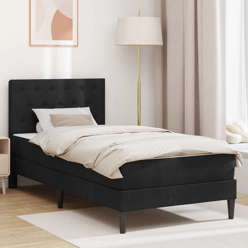 Bed Frame with Mattress Black 90 x 190 cm Velvet
