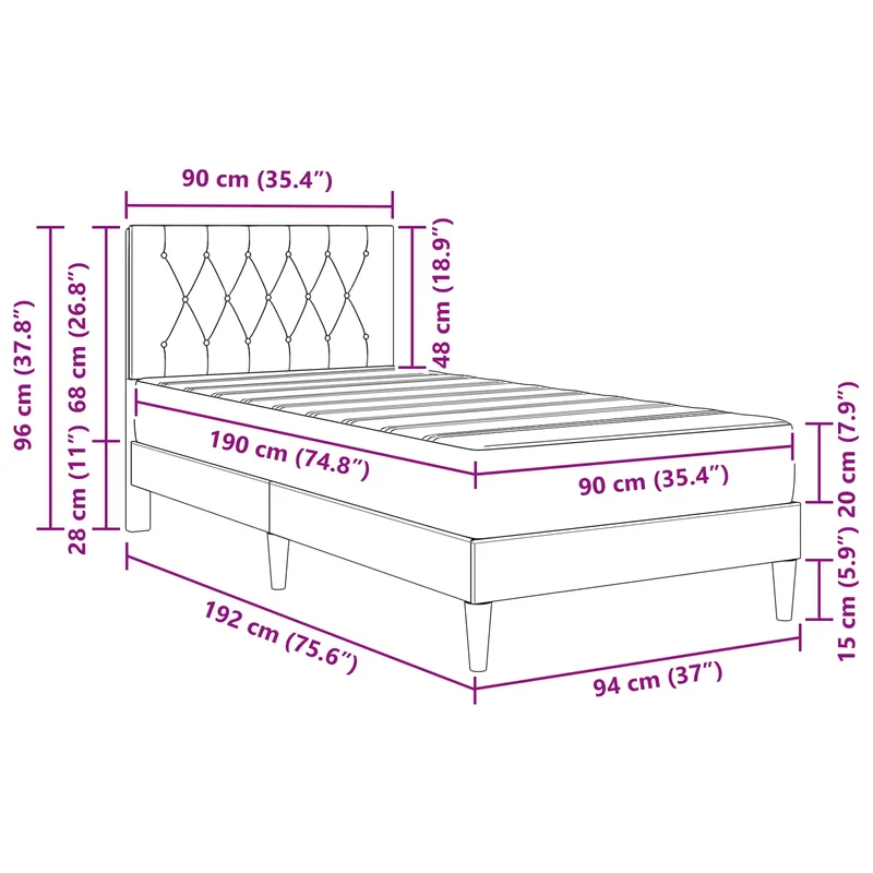 Bed Frame with Mattress Black 90 x 190 cm Velvet
