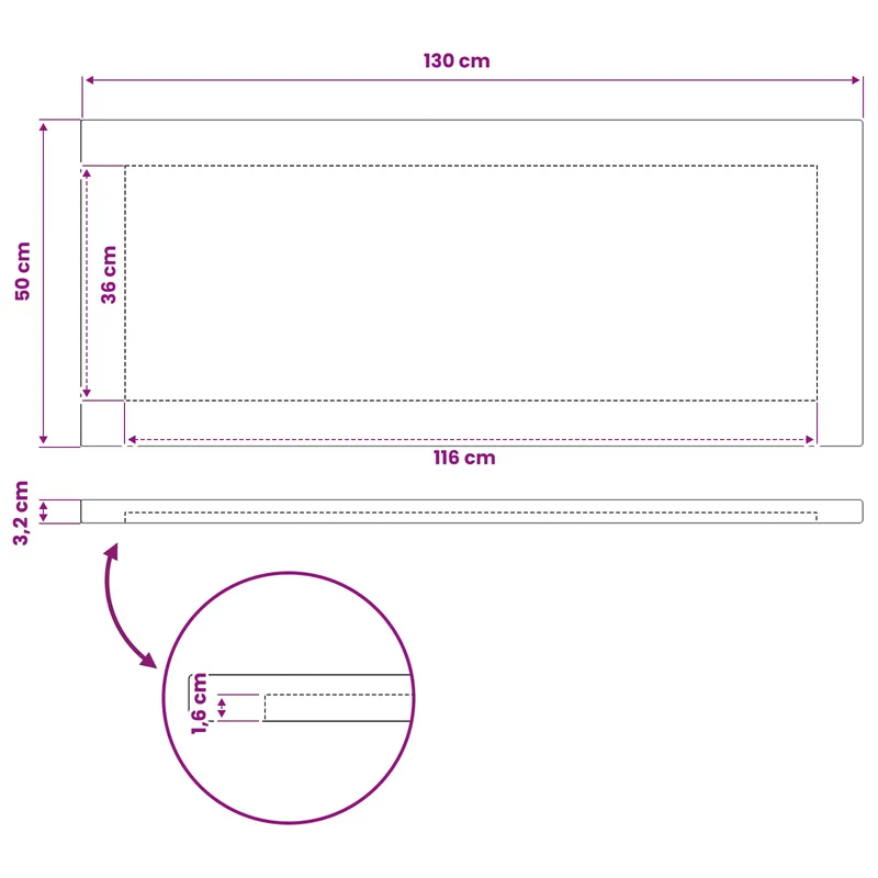Rectangular Table Top 130 x 50 x 3.2 cm Rectangular