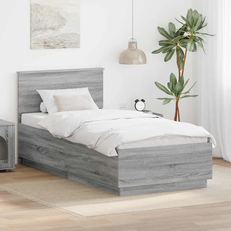 Bed Frame Grey Sonoma 70 x 190 cm Engineered Wood