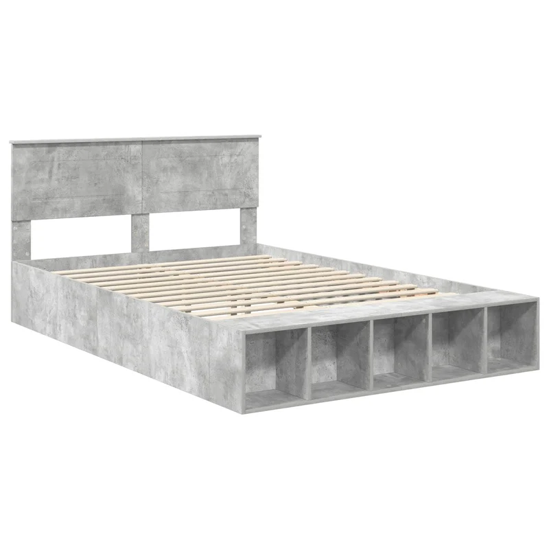 Bed Frame with Shelf Concrete Grey 160 x 200 cm Engineered Wood