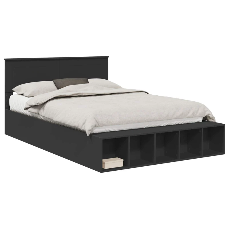 Bed Frame with Shelf Manual Black 150 x 200 cm Engineered Wood