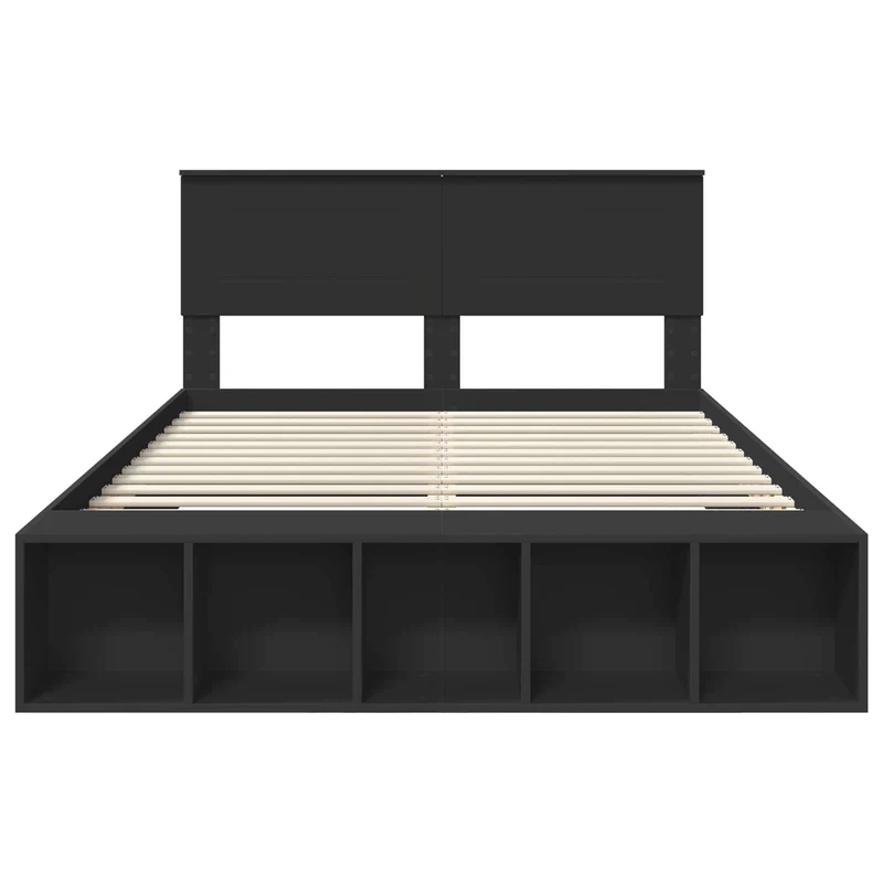 Bed Frame with Shelf Manual Black 150 x 200 cm Engineered Wood