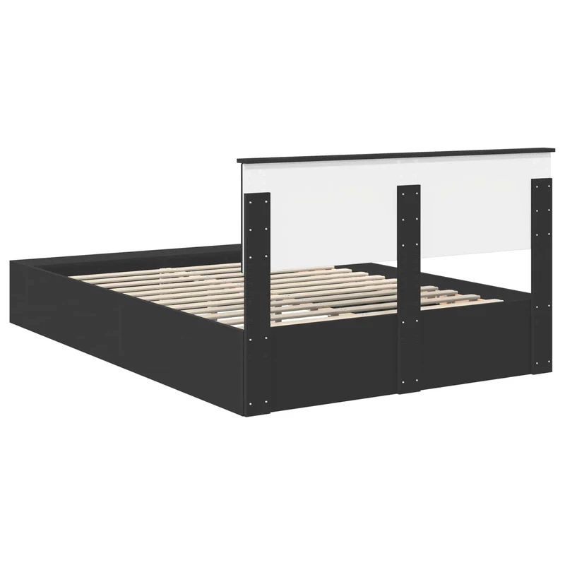 Bed Frame with Shelf Manual Black 150 x 200 cm Engineered Wood